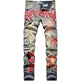 Baylvn Men's Designer Straight Slim Fit Patchwork Jeans Comfort Skinny Biker Denim Pants
