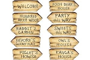 BKDRL Classic Winnie Arrow Signs for The Pooh Baby Shower Decorations, 10 Pcs Double-Sided Signs Hundred Acre for Winnie Birthday Derations