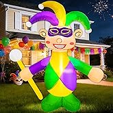 4 Ft Mardi Gras Inflatable Decoration Blow up Jester Built in LED Lights Purple Gold Green Mardi Gras Outdoor Decor for Carnival Yard Lawn Garden Party Home Indoor
