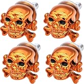 MEAJOO Skull License Plate Screws Kit (4 Pack) - Universal Fit for Cars, Trucks, Motorcycles - Stainless Steel Anti-Theft Bolts with Decorative Orange Skull Caps