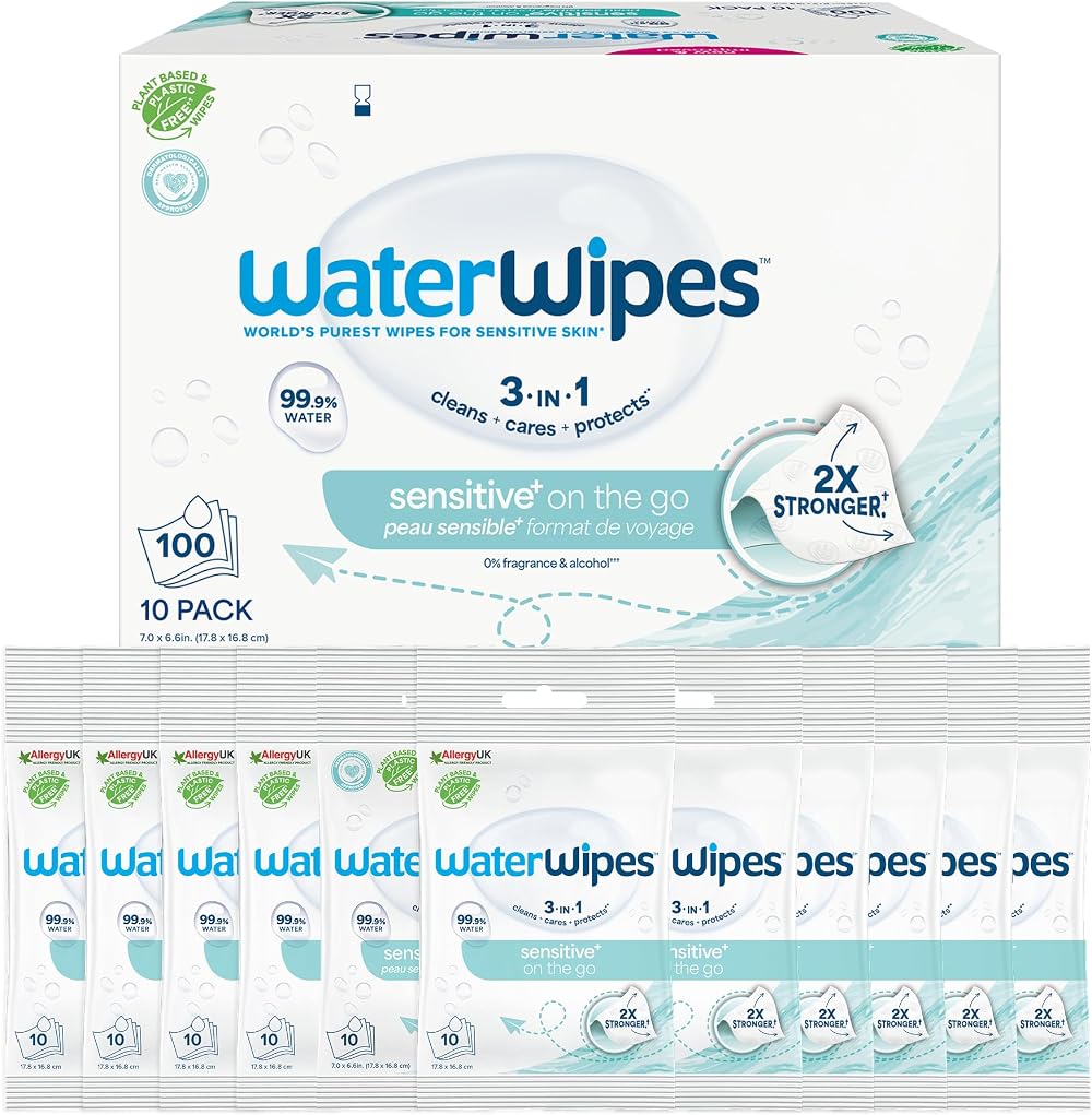 WaterWipes Sensitive+ On-The-Go Wipes 99.9% Water Unscented 10 Pack