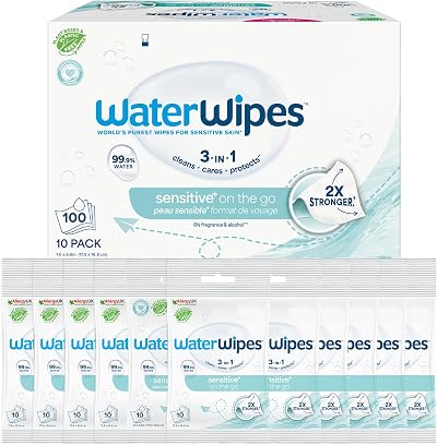 WaterWipes Sensitive+ On-The-Go Wipes 99.9% Water Unscented 10 Pack