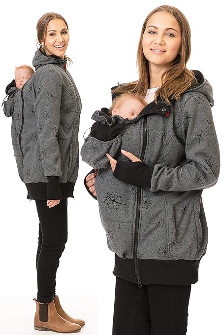 GoFuture® 5in1 Babytragejacke Baby Tragen auf der Brust & dem Rücken Umstandsjacke Normale Tragejacke ABRITER Sweatstoff Höch