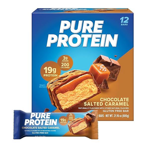 PURE PROTEIN BARS, HIGH PROTEIN, NUTRITIOUS SNACKS TO SUPPORT ENERGY, LOW SUGAR, GLUTEN FREE, CHOCOLATE SALTED CARAMEL, 1.76 OZ., 12 COUNT (PACK OF 1) (PACKAGING MAY VARY)