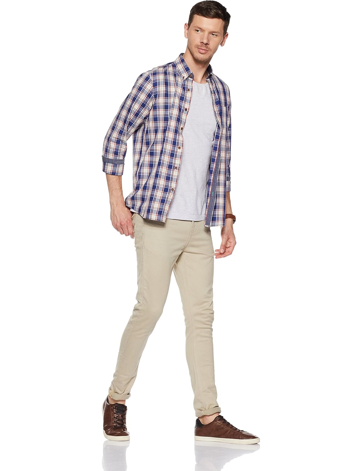 arrow jeans men's checkered slim fit cotton casual shirt