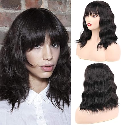 Huarisi 14 Synthetic Bob Wig Natural Short Hair With Middle Part Fringe Bangs Heat Resistant Synthetic Hair Wigs With Simulation Scalp Shoulder Length Daily Party Wigs Natural Hairline For Women Amazon Es Belleza