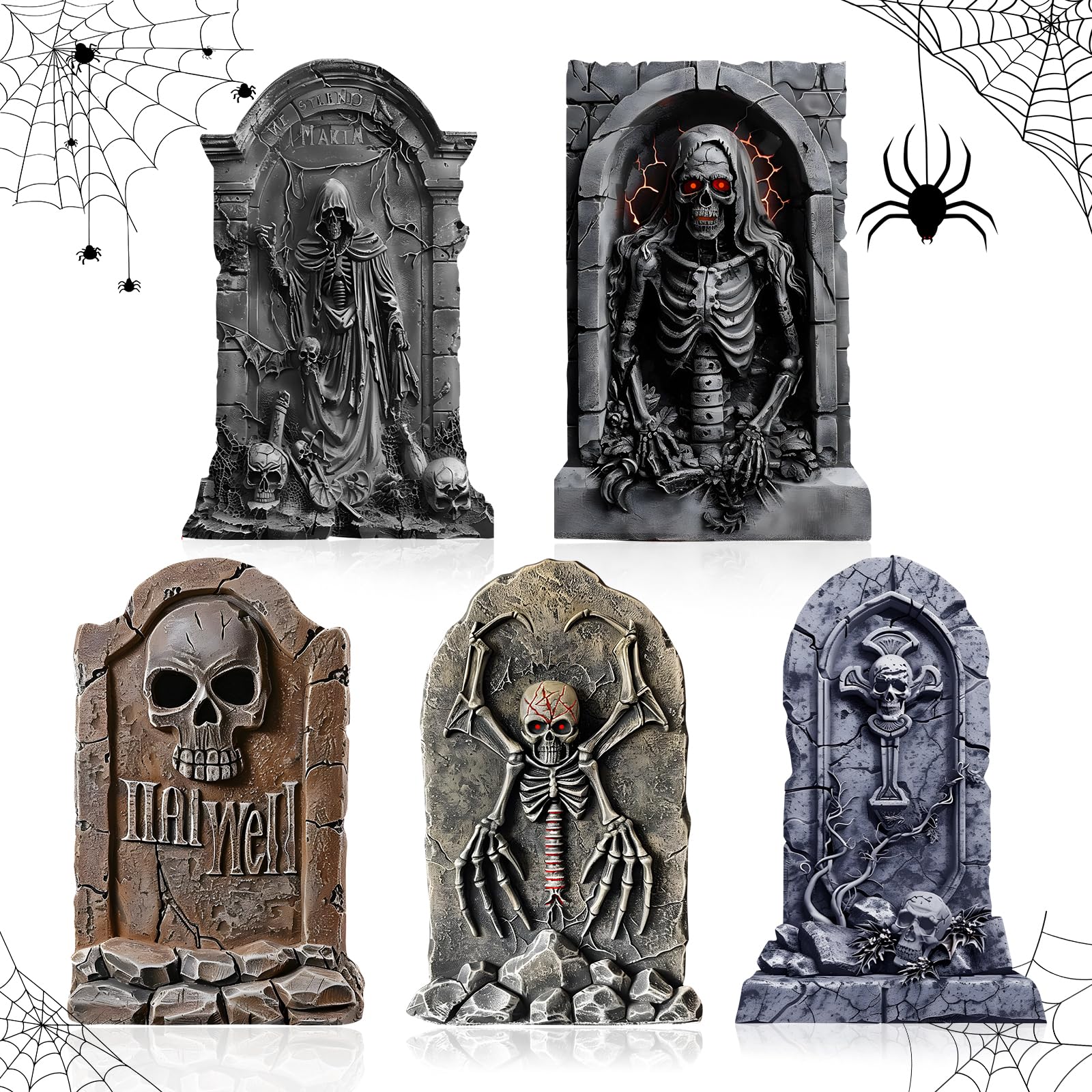 Photo 1 of (used)(see images) TOCULAB 25Inch Halloween Decorations Outdoor Graveyard Tombstones, 5 PCS Large Waterproof Yard Signs