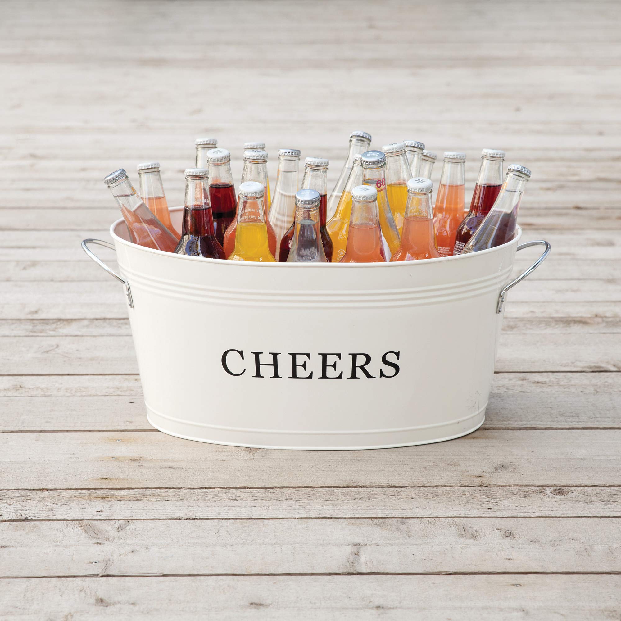 Twine Cheers Beverage Tub, Galvanized Tubs for Entertaining, Drink Buckets for Parties, Large Ice Tub and Gift Basket, Beer Buckets, Cream, 6.3 Gallons Set of 1