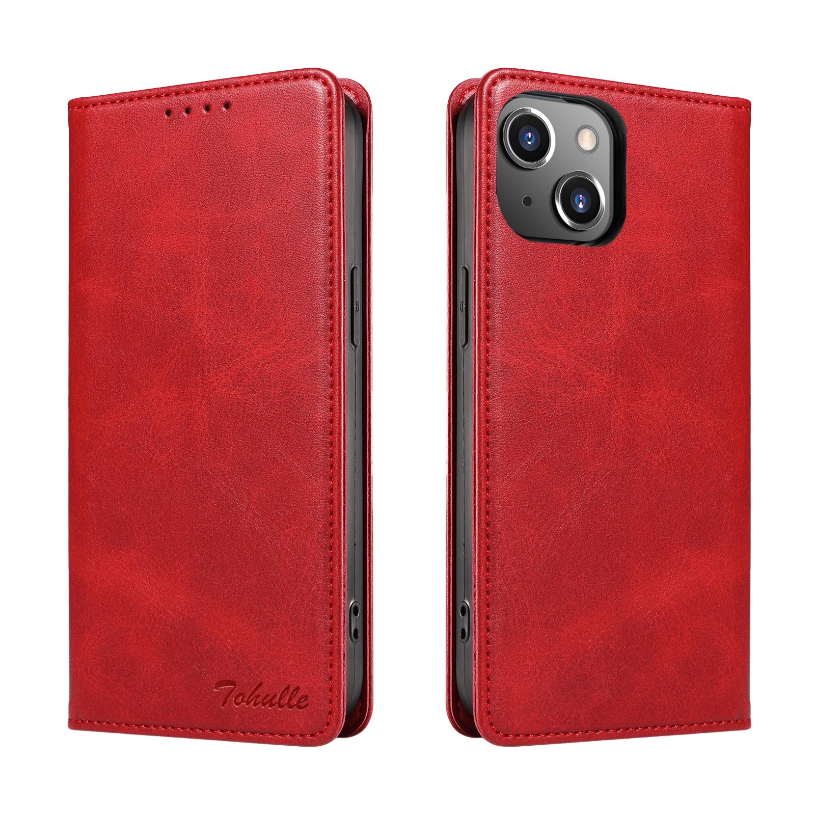 TOHULLE Case for iPhone 13, Premium PU Leather Wallet Case with Card Holder Kickstand Built-in Magnetic Closure Flip Folio Phone Cover for iPhone 13 - Red — image 1