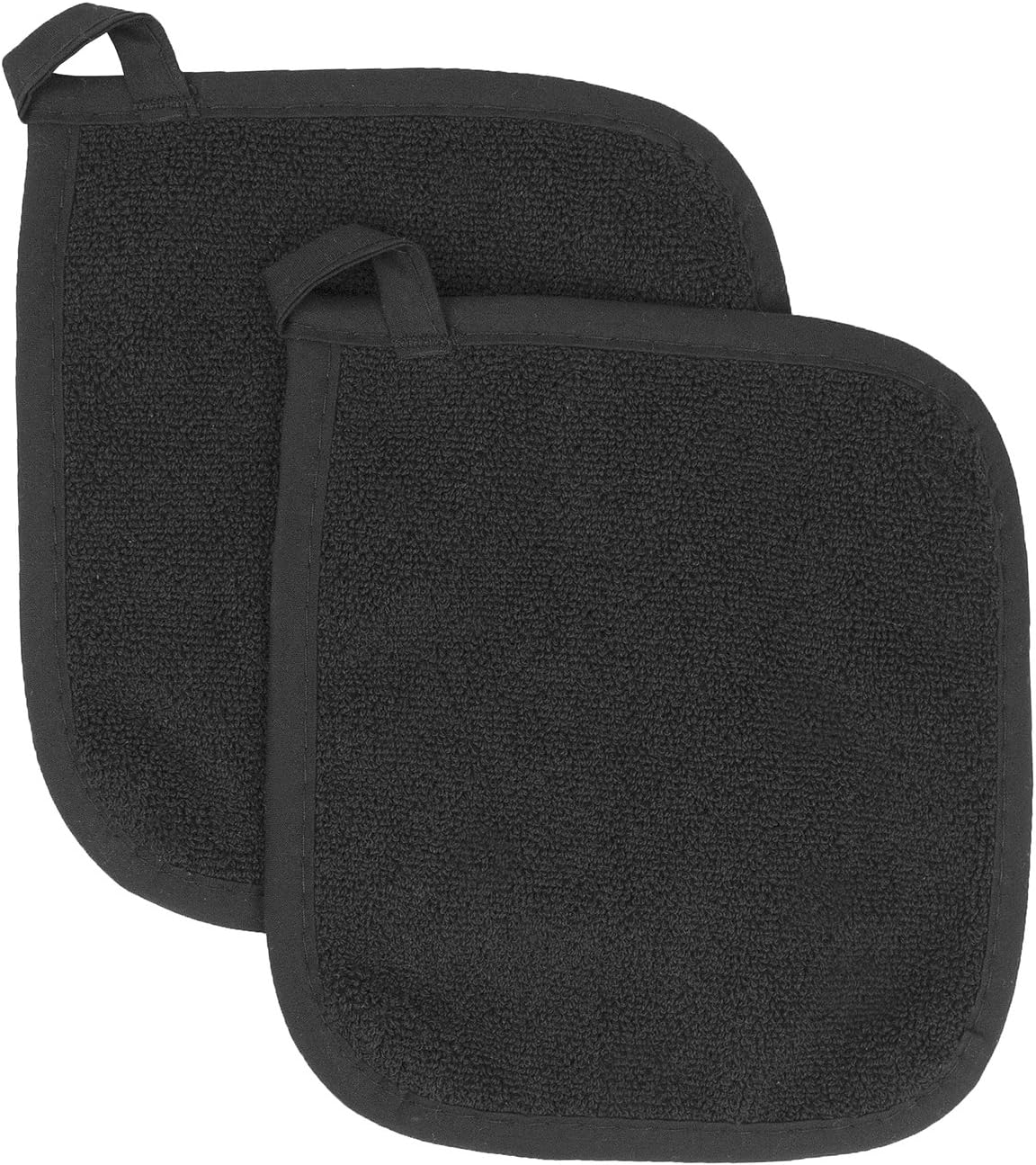 Ritz Royale Collection 100% Cotton Terry Cloth Pot Holder Set, Kitchen Hot Pad, 2-Pack, Black: Home & Kitchen