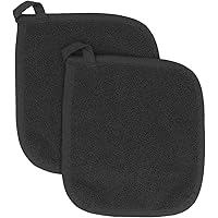 Ritz Royale Collection 100% Cotton Terry Cloth Pot Holder Set, Kitchen Hot Pad, 2-Pack, Black