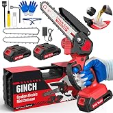 6 Inch Mini Chainsaw Cordless, 24V Battery Powered Chain Saw | Auto Oiler, 2&times;2000mAh Batteries Included, Lightweight, Tree Trimming, Wood Cutting, Branch Pruning, Gardening