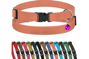 Muromto Breakaway Cat Collar Leather Soft Adjustable Pet Kitten Collars with Bell Pink Brown Blue Green Red (Peach)