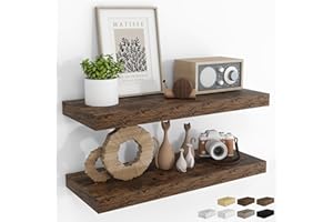 RICHFOCUS 31.5Inch Floating Shelves for Wall 2 Pack Shelves for Bedroom|Kitchen|Bathroom Wall Mounted Rustic Wood Floating Shelf with Invisible Brackets for Books|Storage|Decor, Rustic Brown
