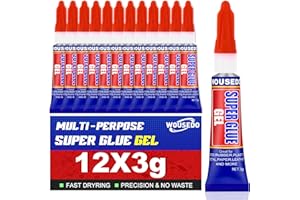 WOUSEDO 12 x 3g Super Glue Gel, Fast Strong Adhesive, Strong Cyanoacrylate (CA) Glue for Plastic, Metal, Ceramic, Leather, Wood, DIY Crafts and More – Quick Dry, Thick Formula, All-Purpose Instant Bond