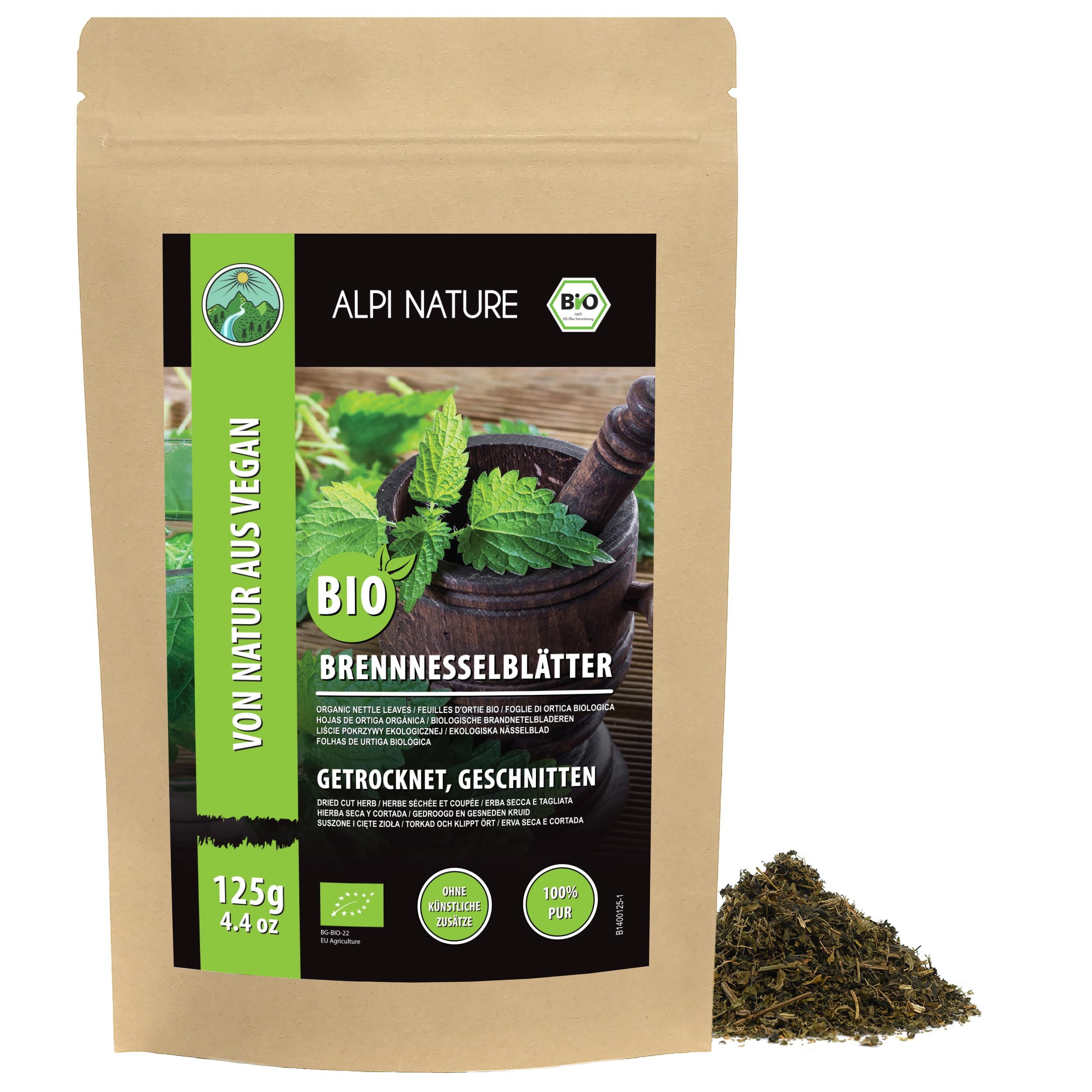 Alpi Nature Organic Nettle Tea 125g 4.4 oz, Dried and Cut Nettle Leaves, Loose Leaf Tea