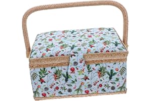 NUOBESTY Panier à couture de style européen avec grande capacité en tissu, boîte de rangement portable pour travaux d'aiguill