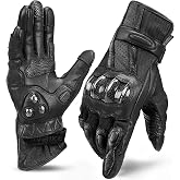 INBIKE Leather Motorcycle Gloves with Carbon Fiber Hard Knuckle Touch Screen for Women All Black Small