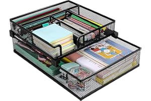 Banshou Desk Drawer Organiaer Tray,Metal Mesh Dividers Desk Organizer,Tray for Home Office,6Compartments(Black)