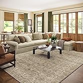 Machine Washable Rugs for Living Room: 8x10 Area Rugs for Bedroom Vintage Stain Resistant Non Slip Low Pile Lightweight Boho Carpet for Kitchen Dining Room Farmhouse Kids Room Nursery