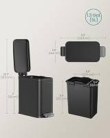 SONGMICS Narrow Pedal Bin 5 L Black Slim Indoor Bathroom Waste Bin view 7