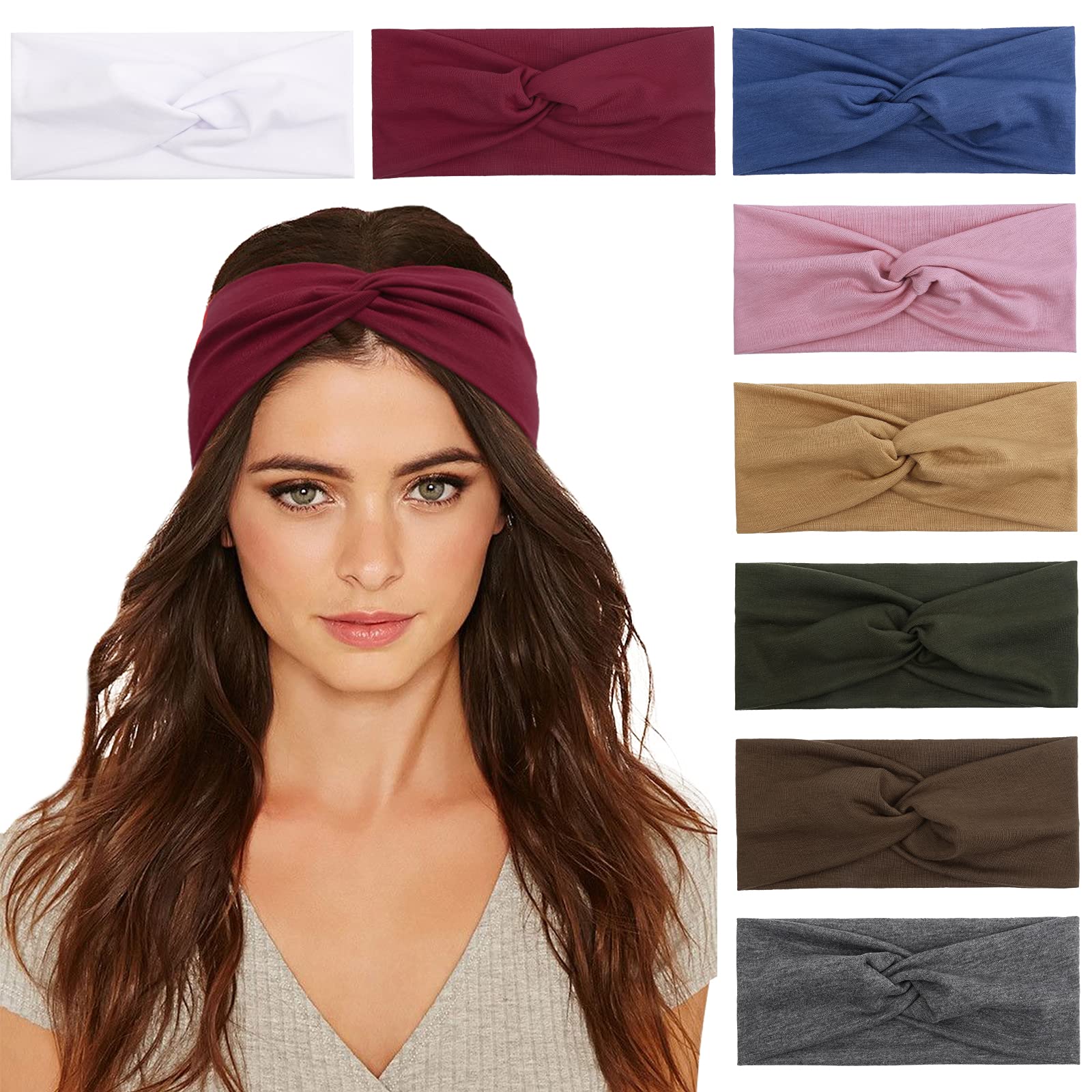 TERSE Headbands Womens Boho Headband Wide Elastic Hair Accessories Turban Hairband for Women and Girls 8 Pack