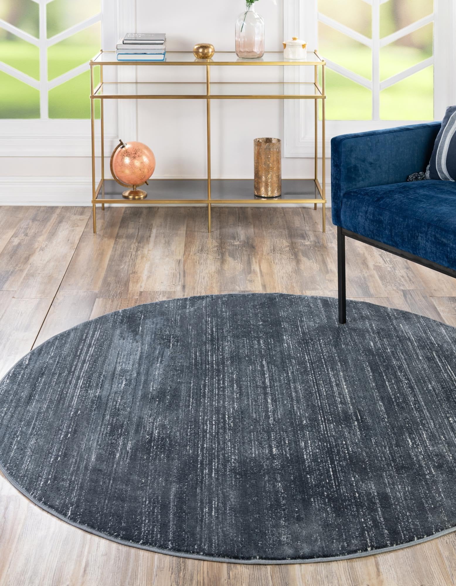 Unique Loom Jill Zarin Uptown Collection Area Rug – Madison Avenue (3′ 3″ Round Navy Blue/Ivory)