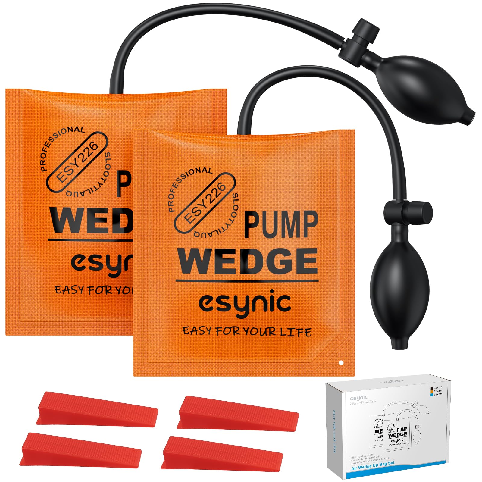 What Reliable eSynic Air Wedge Pump Up Bags Kit! 2 Pack Air Wedge Door Pump Bag Load-Bearing 297lbs/134KG Wedge Inflatable Smooth TPU Air Bags for Lifting Door Windows with 4 Plastic Wedges