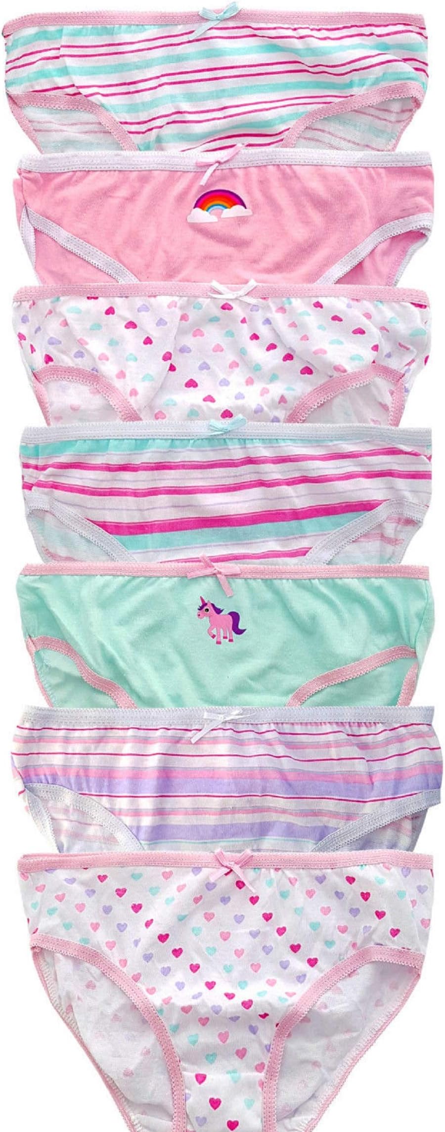 Mystoreonline9 Girls 100% Cotton Printed Briefs Knickers Underwear Unicorn& Rainbow, Flamingo & Toucan Pack of 7