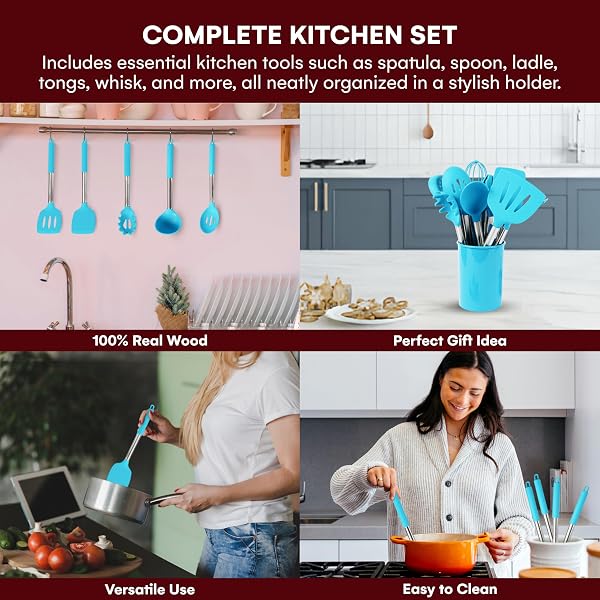 VDOMUS SILICONE COOKING UTENSILS SET – KITCHEN UTENSIL SET FOR NONSTICK COOKWARE – HEAT RESISTANT, NON-SCRATCH COOKING UTENSILS – HOME & KITCHEN GADGET TOOLS ESSENTIALS – KHAKI