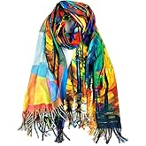 Plum Feathers Super Soft Cashmere Feel Double Sided Reversible Art Shawl Scarf Van Gogh Monet Klimt Inspired