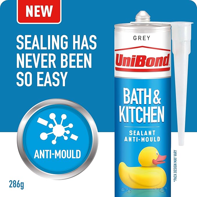 UniBond Bath & Kitchen Sealant, Mould Resistant Grey Silicone Sealant
