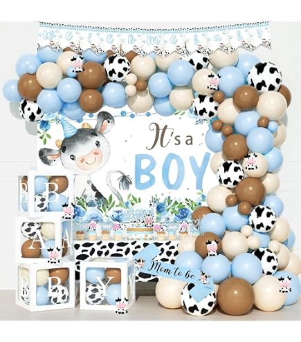 JOYMEMO 8 Pezzi Centrotavola A Nido D'Ape Tema Mucca | Decorazioni Baby Shower Blu E Nero