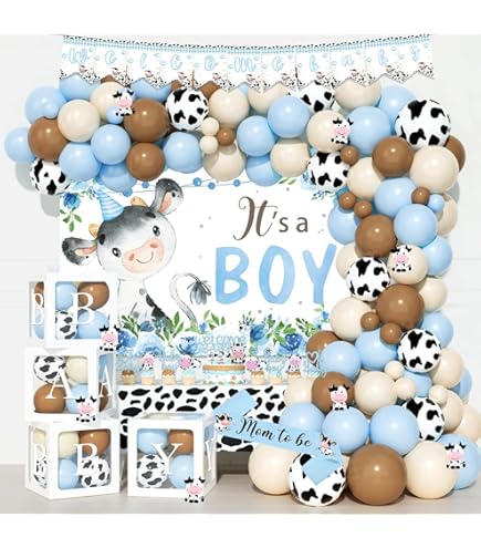 JOYMEMO 8 Pezzi Centrotavola A Nido D'Ape Tema Mucca | Decorazioni Baby Shower Blu E Nero