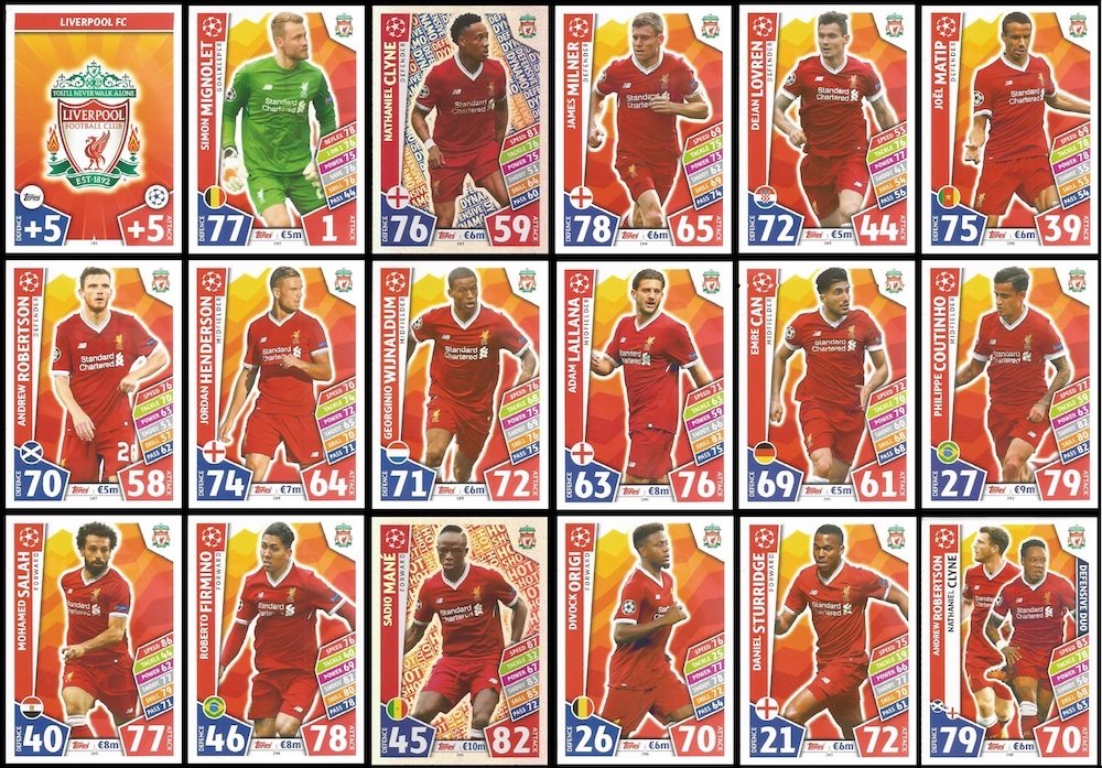Match Attax Champions League 2017/18 Liverpool Full 18 Card Set 17/18