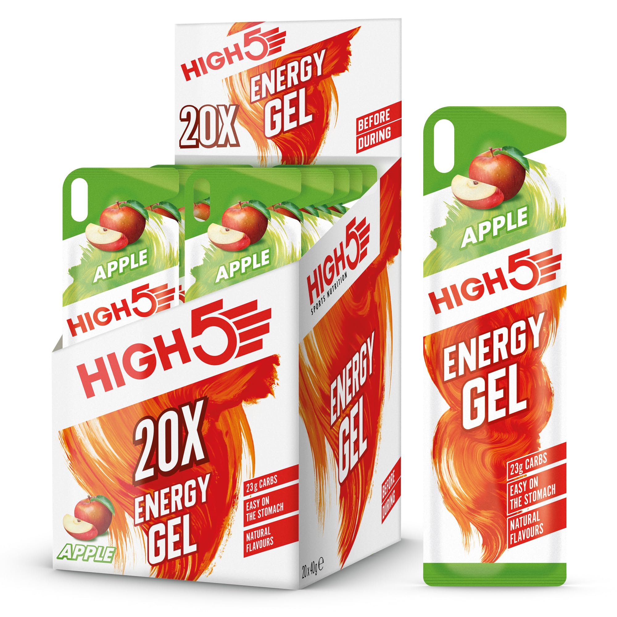 HIGH5 Energy Gels for Running - Glucose Gel for Fast & Sustained Energy - Natural Fruit Juice, No Caffeine - On-the-Go Fuel for Runners, Cyclists & Endurance Athletes, Hiking Food (Apple, 20 x 40g)