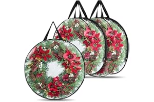 LAHONI Wreath Storage Container, Clear Wreath Storage Bag 24 inch, Plastic Garland Holiday Wreath Bags Wreath Protector with Dual Zippered Handles for Seasonal Storage - 3 Pk