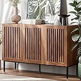 BVIUNTWO Buffet Cabinet, Modern Credenza Storage Cabinet with Adjustable Shelves and Metal Base, 47 Inch Wood Multifunctional Console Table for Kitchen, Living Room, Entryway, Brown