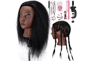 SIMNIENT Mannequin Head With16'' Human Hair Cosmetology Manikin Doll Head with 100% Real Human Hair Mannequin Head for Braiding Hairstylists Cosmetology Students Practice Styling with Free Clamp Holder-Black