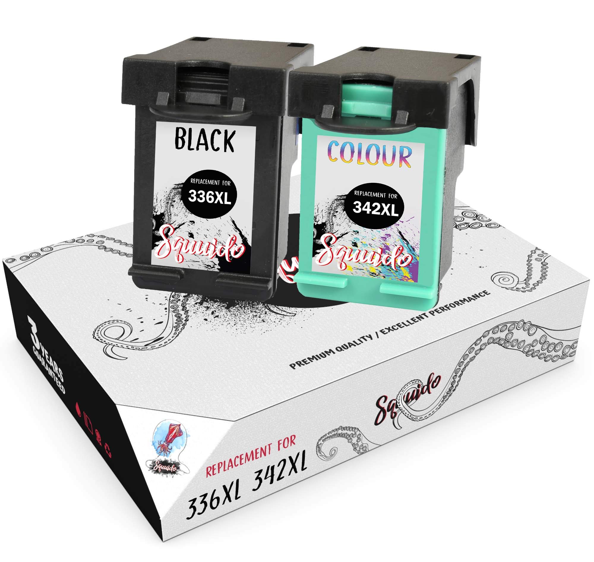 Squuido 2 Remanufactured Ink Cartridges 336 342 compatible with HP PSC 1315 1510 Photosmart C3180 C4180 OfficeJet 6310 DeskJet 5440 | High Capacity