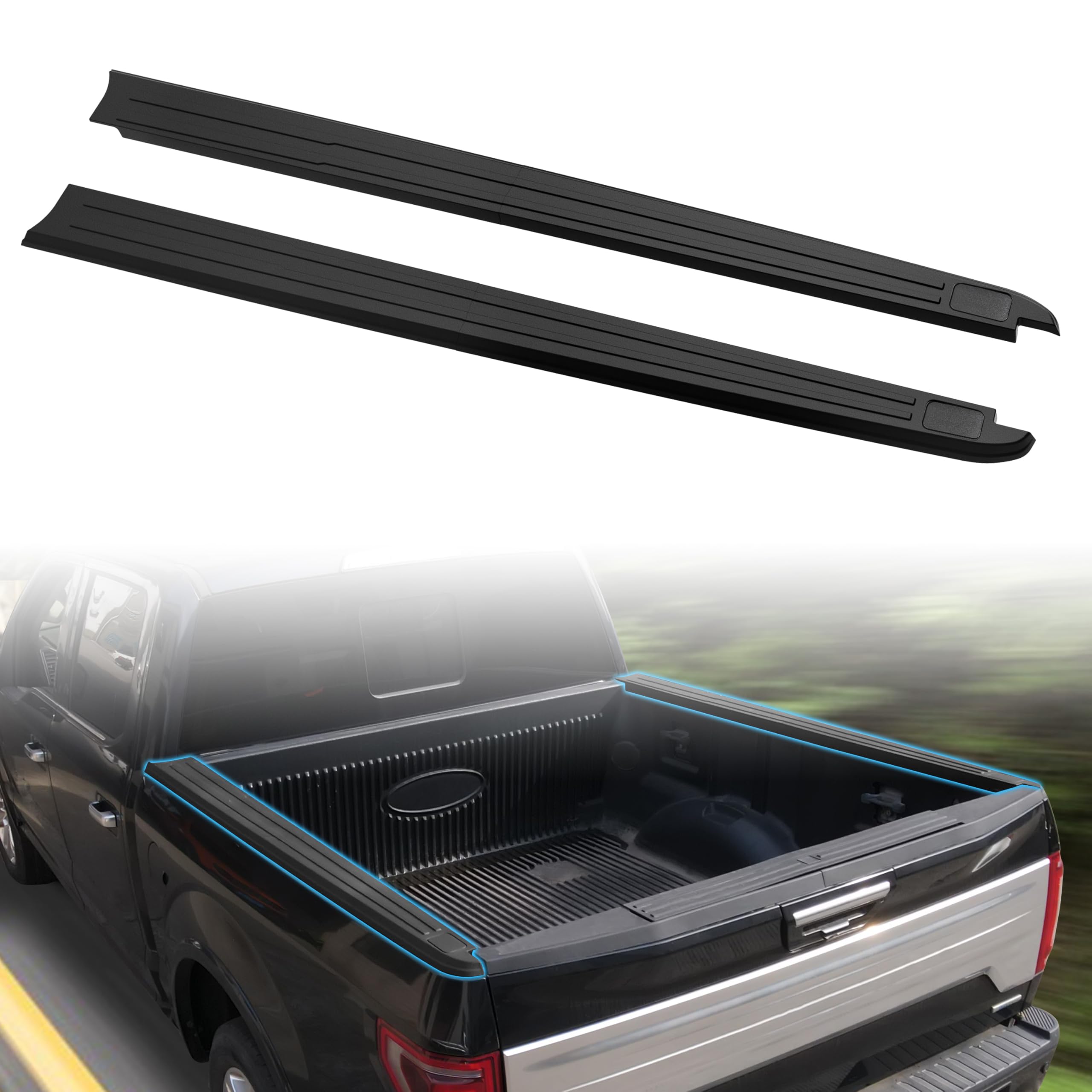 Photo 1 of KEWISAUTO Bed Side Rail Cap Cover for 2015-2020 Ford F-150 with 5'5" Bed, Black Truck Right & Left Side Bed Rail Molding Cap Protector for Ford F150 2015-2020 Accessories