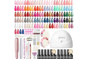 Peacecolor Gel Nail Polish Kit with U V Light and Drill，59PCs Gel Nail Kit 35 Colors with 5PC Matte/Glossy/Glitter Top Base Coat Nail Art Rhinestone Manicure starter Kit Soak Off Gifts for Girls