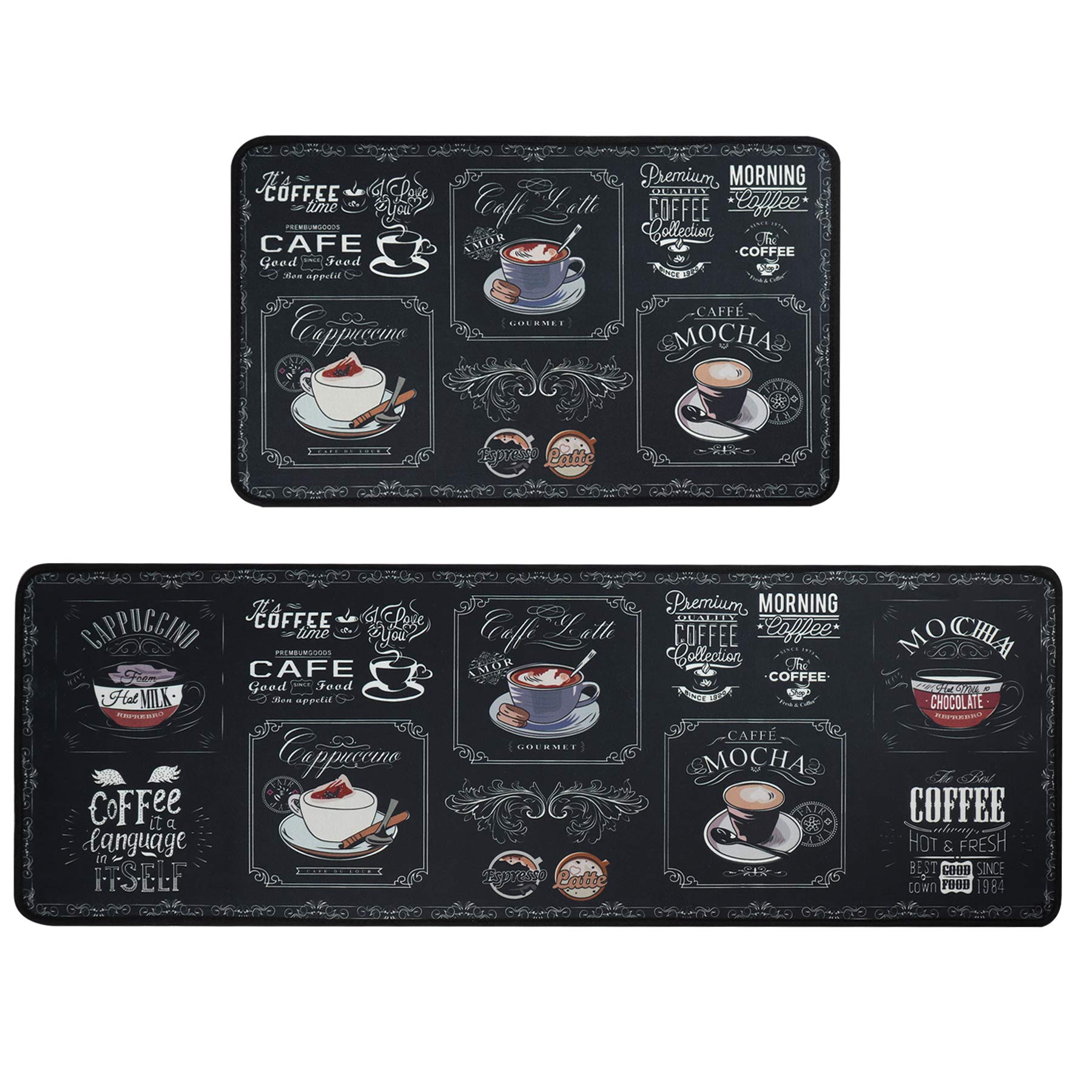 LEEBEI Kitchen Mats Rugs Sets Non-slip Washable Floor Carpet Bedroom Mats Sets (47.2 ×15.7 inch +23.6×15.7 inch (Classical-Tea)