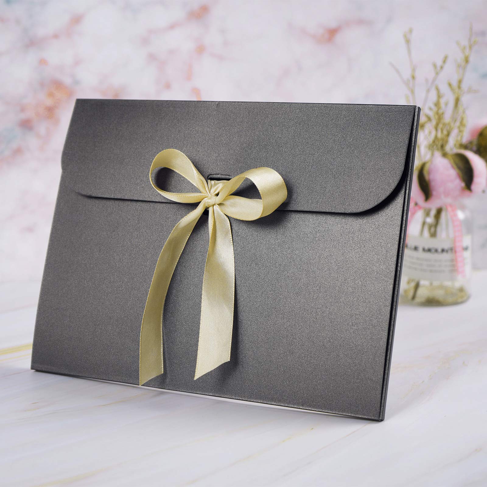 10 Pack Bow Gift Envelope for Large Invitations - Thick Vintage Envelopes With Ribbon for Wedding, Birthday, Baby Shower, Bridal Shower, and Graduation