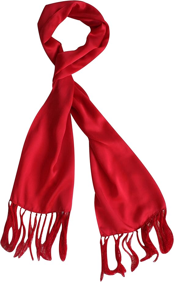 Red Long Fringed Satin Silk Scarf Amazon.co.uk Clothing