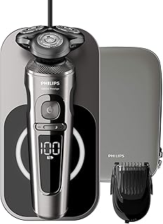 Philips SP9860/16 Elektrischer Nass- und Trockenrasierer Series 9000 Prestige mit Nano-Tech Präzisionsklingen, Bartstyler, Qi-Ladepad für kabelloses Laden