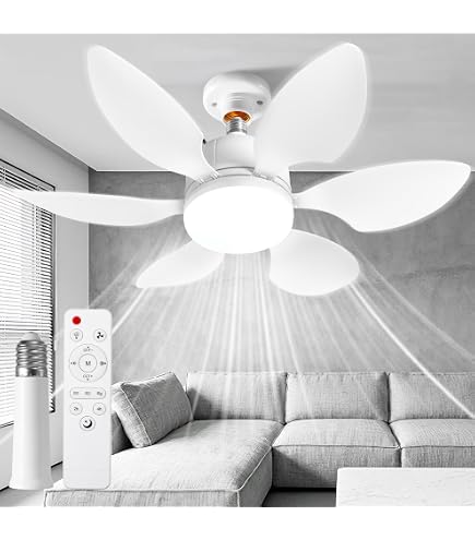 2-in-1 Ceiling Fan With Light & Remote – 52cm, E26/E27 Base, 3 Speeds, 3 Color Temps (3000K-6500K), Dimmable For Bedroom, Living Room, Kitchen