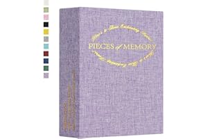 Hiwhy Photo Album for 4x6, Small Album for 50 Photos, Linen Cover Picture Book with Golden Prints, Portable Memory Book for Baby Wedding Traveling, Purple