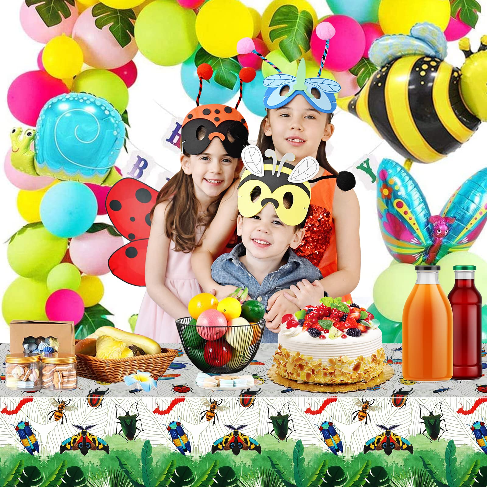 PHOGARY Insect-Themed Party Tablecloth - 1 PCS Colorful Bug Party Table Cover for Birthday Party Decorations Creepy Crawly Plastic Table Cloths Reptile Funny Table Decor Bug Party Supplies, 51