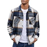 COOFANDY Men's Flannel Shirts Casual Button Down Plaid Shirt Jacket Long Sleeve Fleece Shacket with Pockets